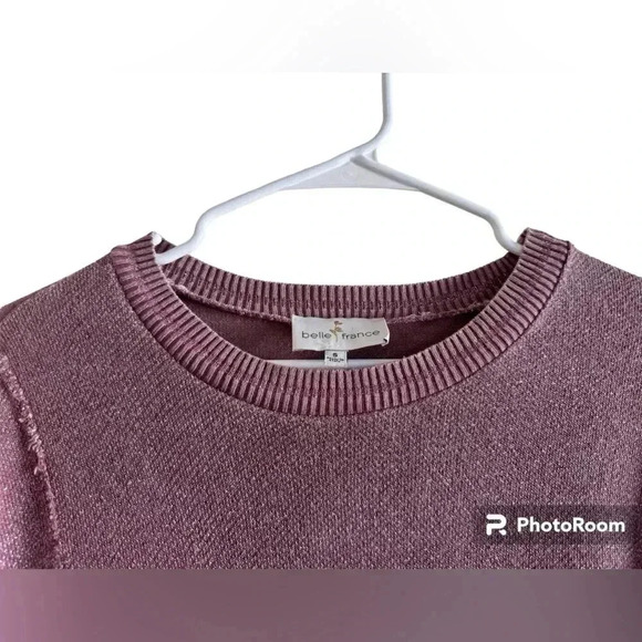 Anthropologie Belle France Mauve Oversized asymmetrical chiffon knit pocket top - Picture 2 of 9